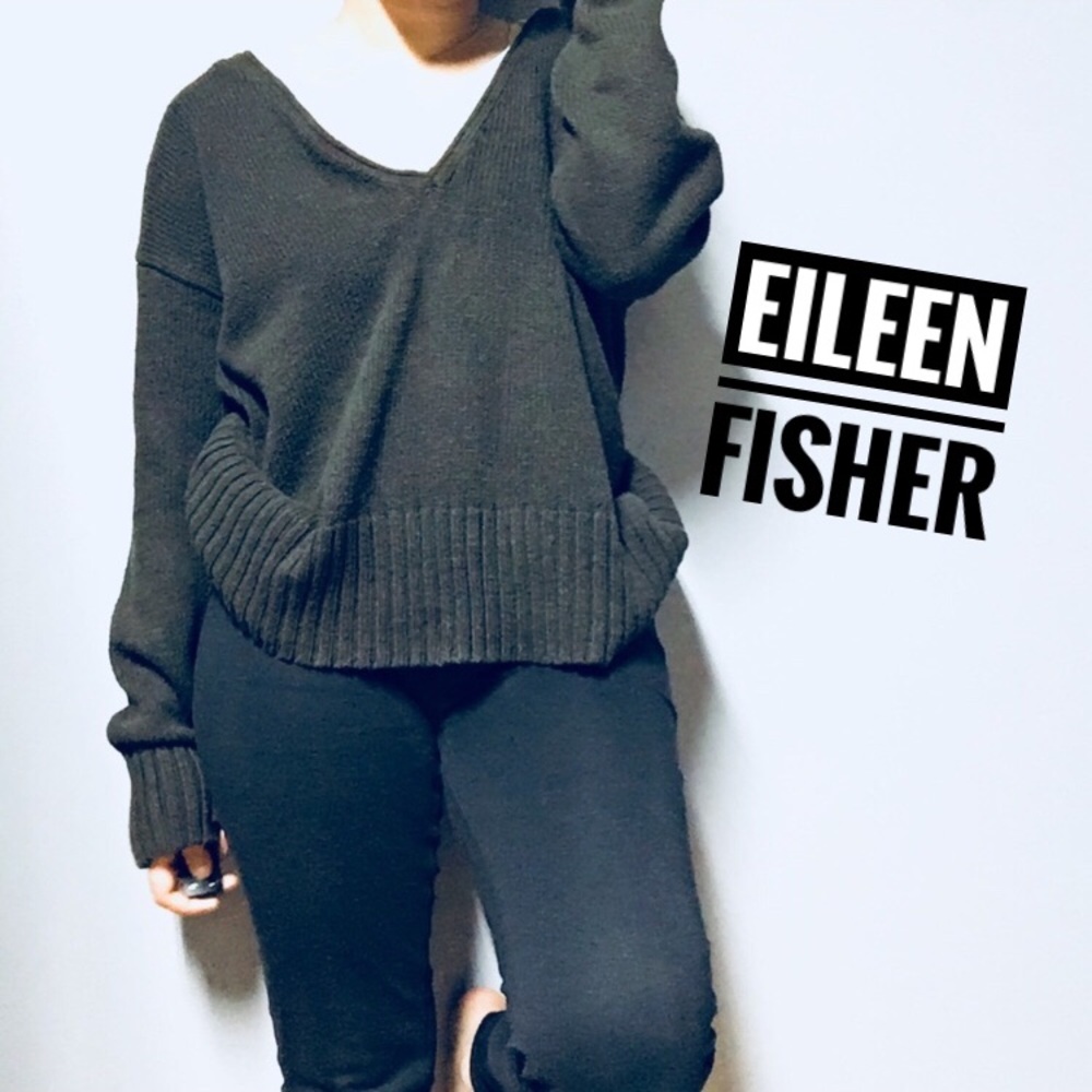 EILEEN FISHER • Slouchy V-Neck Knit Sweater Sz S